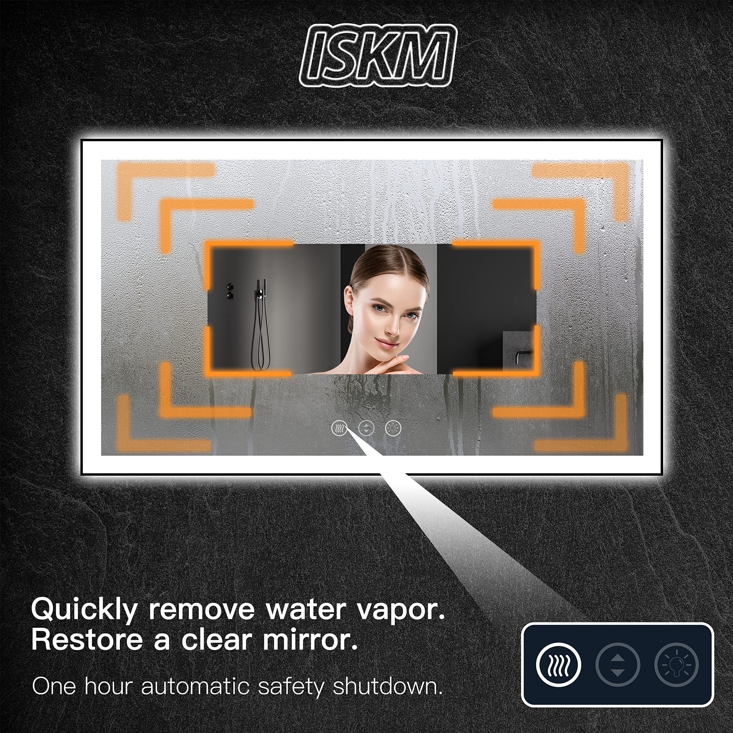 ISKM LED Mirror for Bathroom 40x24 Inch, Framed Adjustable Backlit and Front Lighted Anti-Fog Wall Mounted Mirror with Memory Function, Shatterproof and Waterproof