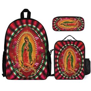 WayGoTee Virgin Mary Our Lady of Guadalupe Backpack Bookbag With Shoulder Bag Pencil Bag Set Bookbags 3pcs Set Gifts