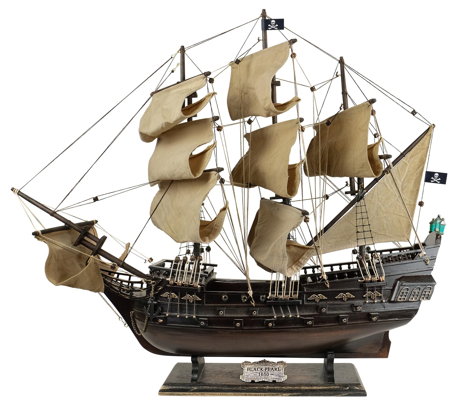 SAILINGSTORY Wooden Pirate Ship Model Black Pearl Model Ship Sailboat Decor Beige Sails 27"