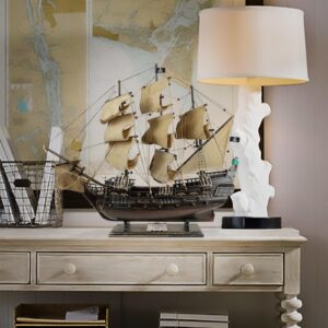 SAILINGSTORY Wooden Pirate Ship Model Black Pearl Model Ship Sailboat Decor Beige Sails 27"