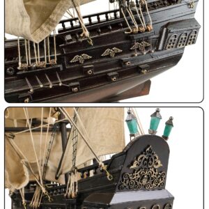 SAILINGSTORY Wooden Pirate Ship Model Black Pearl Model Ship Sailboat Decor Beige Sails 27"