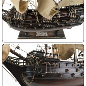 SAILINGSTORY Wooden Pirate Ship Model Black Pearl Model Ship Sailboat Decor Beige Sails 27"