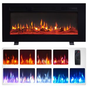 efiretric® grace 36" w 3 in 1 electric fireplace (ef449), freestanding, wall mounted, recessed, 9 colors flame effect, tv media wall, heater 750w/1500w, remote control