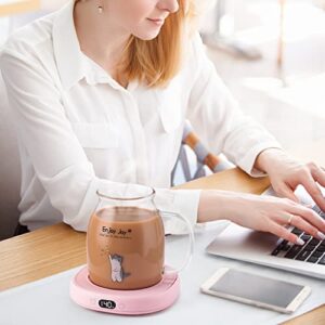 Bsigo Smart Coffee Mug Warmer & Cute Cat Glass Mug Set, Beverage Warmer for Desk Office, Cup Warmer Plate for Milk Tea Water with Time & Temperature Setting(Up to 140℉/ 60℃), 8H Auto Shut Off, Clear