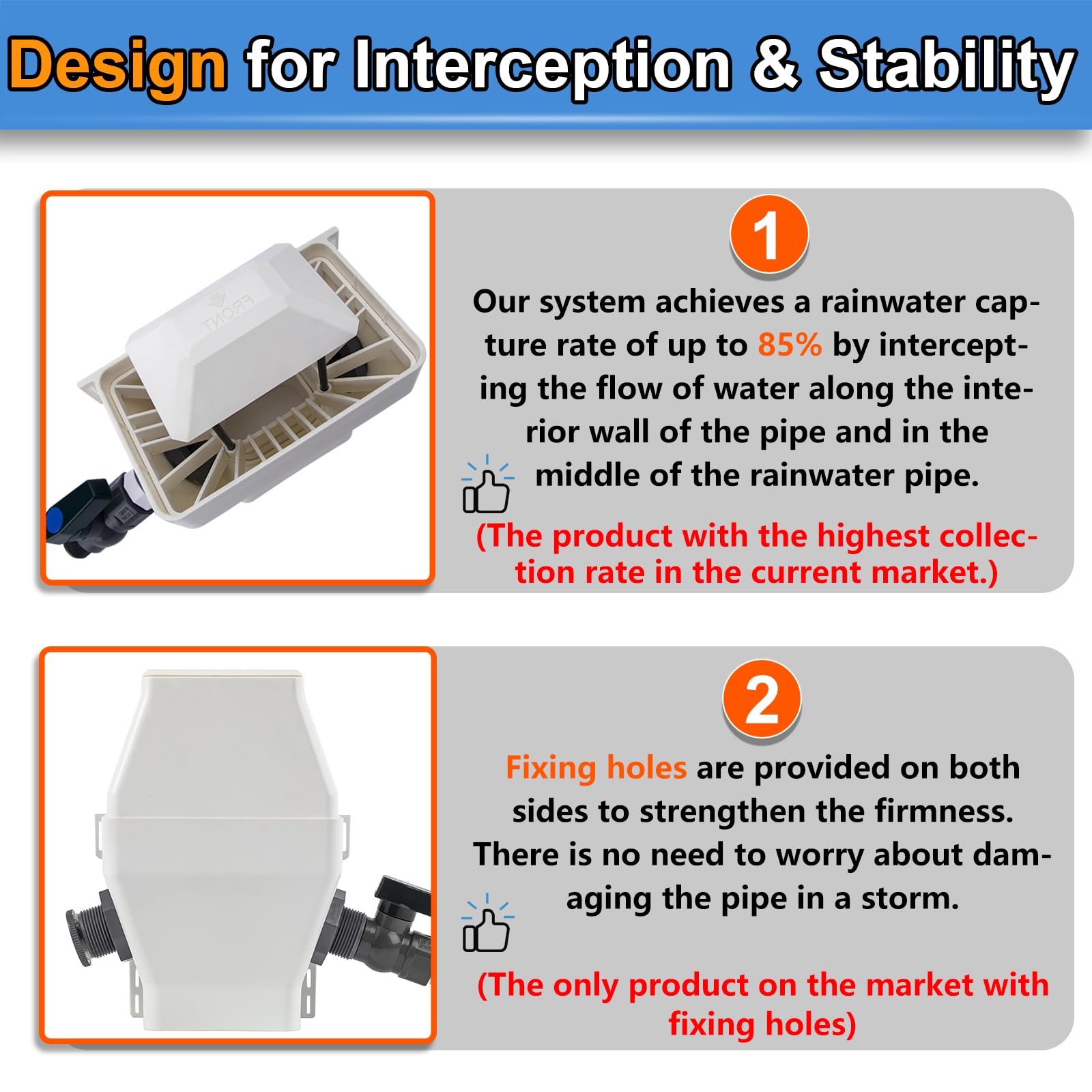 Rainwater Collection System, Rain Diverter for 2x3”and 3x4” Standard Downspouts, with PVC 3/4 Spigot and Filtration, White