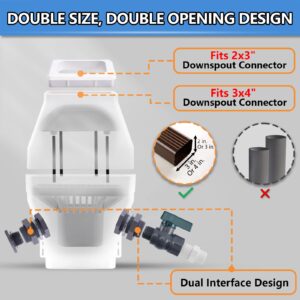 Rainwater Collection System, Rain Diverter for 2x3”and 3x4” Standard Downspouts, with PVC 3/4 Spigot and Filtration, White