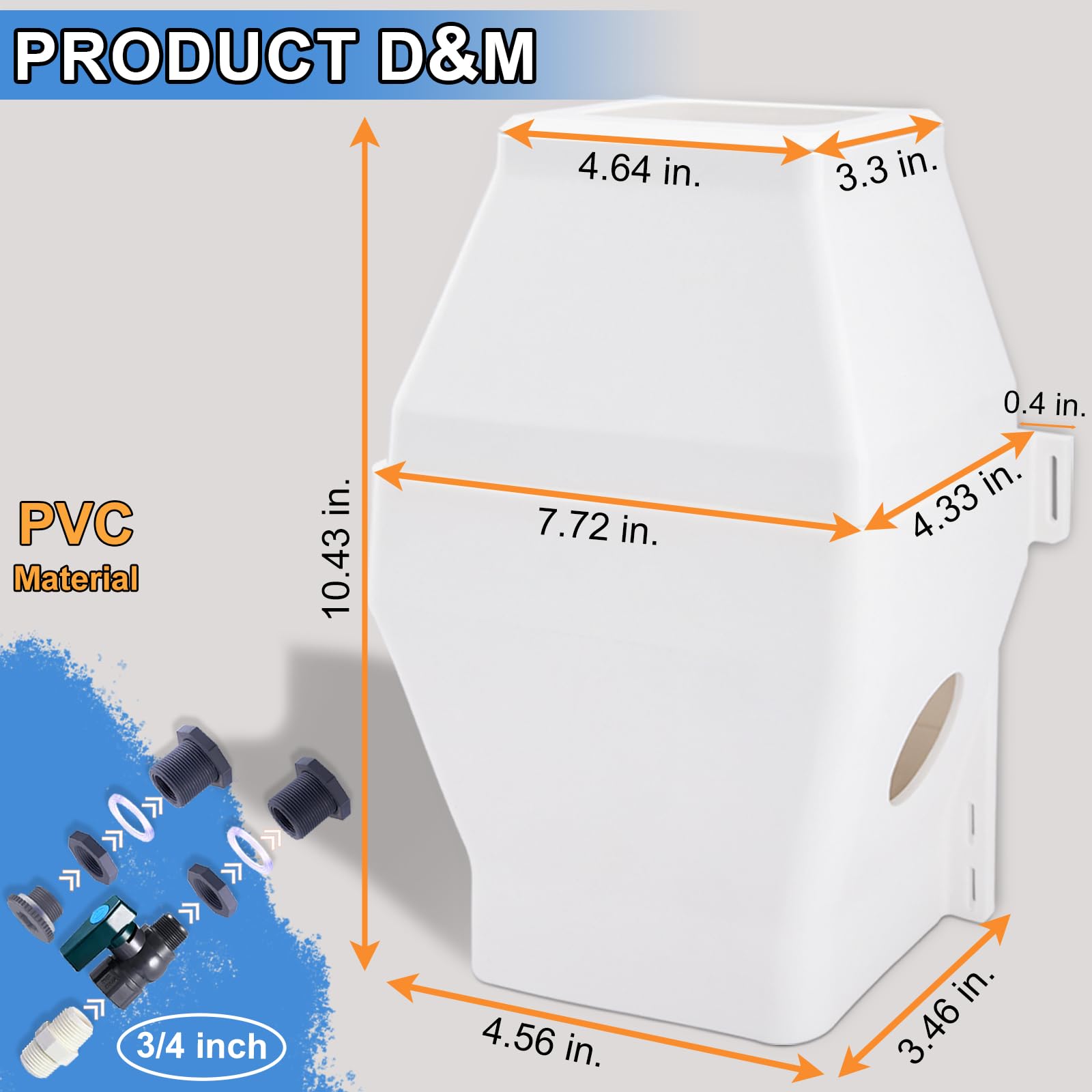 Rainwater Collection System, Rain Diverter for 2x3”and 3x4” Standard Downspouts, with PVC 3/4 Spigot and Filtration, White