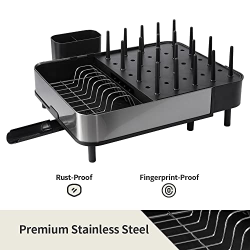 RINLUVS Dish Drying Rack,Multifunctional Expandable Dish Rack-Stainless Steel Dish Drying Rack,Large,Dish Racks for Kitchen Counter,Black Kitchen Drying Rack,Dish Drainers for Kitchen Counter