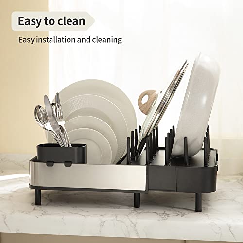 RINLUVS Dish Drying Rack,Multifunctional Expandable Dish Rack-Stainless Steel Dish Drying Rack,Large,Dish Racks for Kitchen Counter,Black Kitchen Drying Rack,Dish Drainers for Kitchen Counter