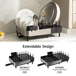 RINLUVS Dish Drying Rack,Multifunctional Expandable Dish Rack-Stainless Steel Dish Drying Rack,Large,Dish Racks for Kitchen Counter,Black Kitchen Drying Rack,Dish Drainers for Kitchen Counter