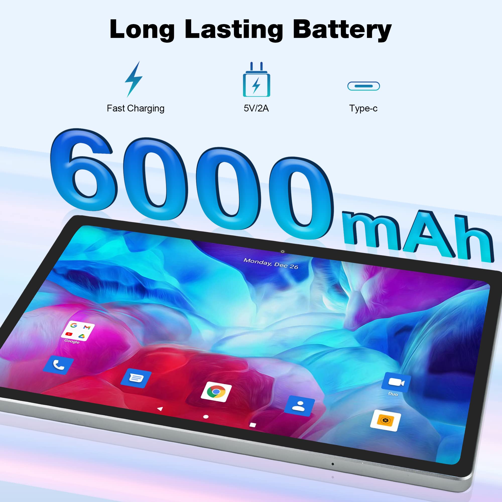 Veidoo Android Tablet 10.4 Inch, 6GB + 128GB Memory(Up to 2TB), 2K 1200 * 2000 FHD Screen, Octa-Core Processor, GPS, 2.4G/5G WiFi, Bluetooth 5.0, Dual Nano SIM Card 4G LTE Tablet (Gray)