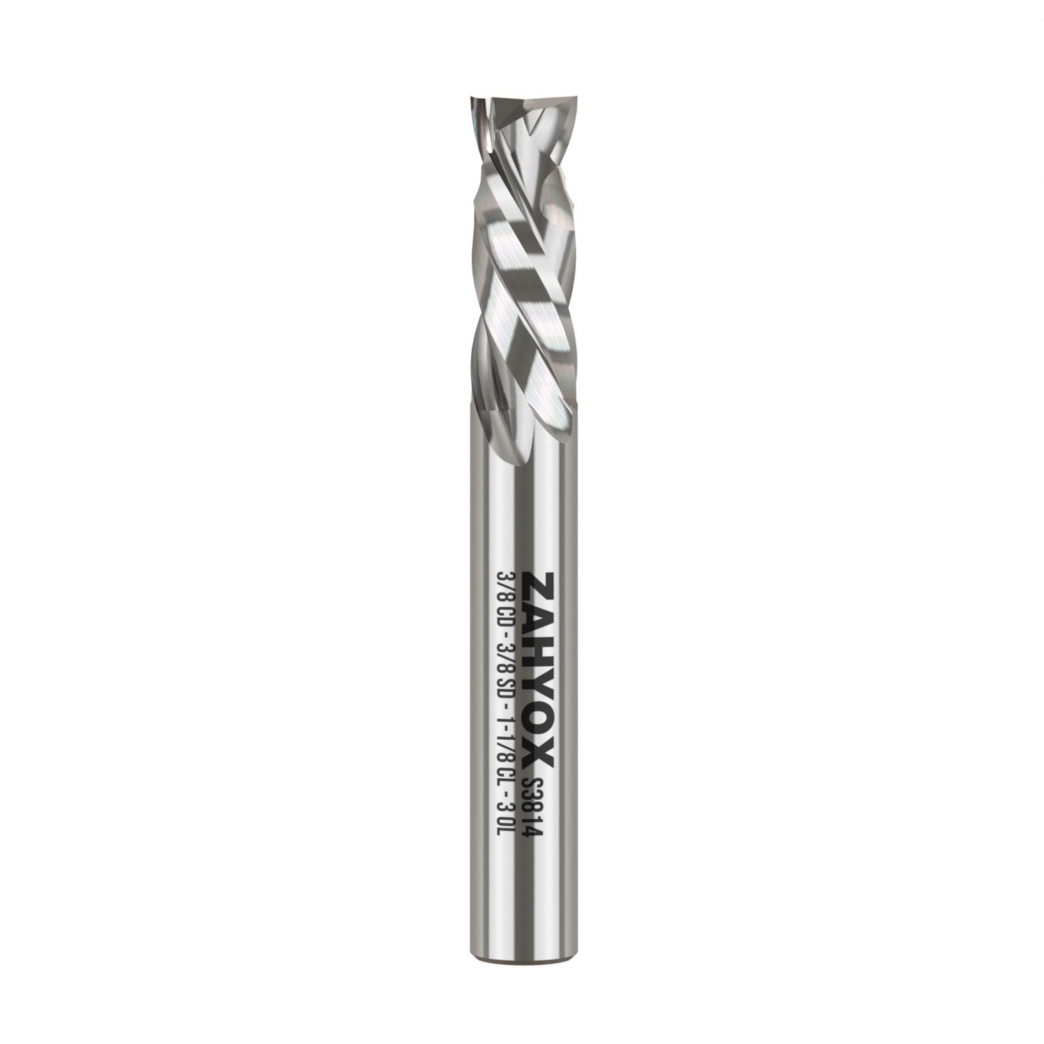 ZahyoX PRO Solid Carbide Spiral Router Bit, Up Down Compression CNC End Mill 3/8 Inch Shank x 3/8 Dia x 1-1/8 CL x 3 OVL