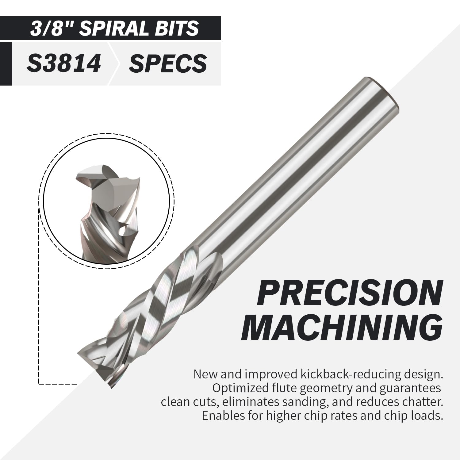 ZahyoX PRO Solid Carbide Spiral Router Bit, Up Down Compression CNC End Mill 3/8 Inch Shank x 3/8 Dia x 1-1/8 CL x 3 OVL