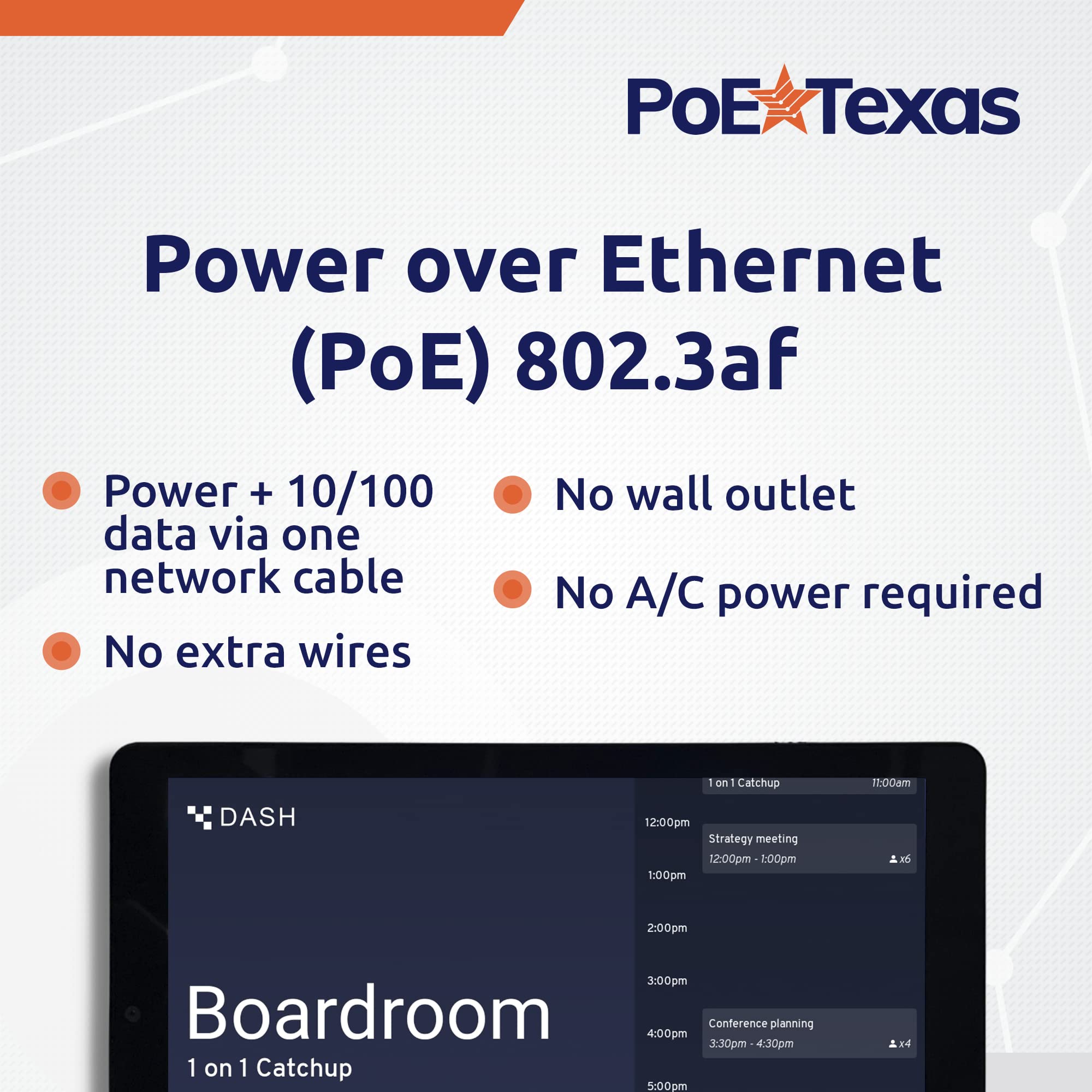 PoE Texas 10" Touchscreen Meeting Room Scheduler Tablet with Highly Visible LED Ring - Plug & Play PoE Office Conference Room Scheduler - Digital Display Syncs with Existing Business Calendar