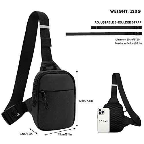 Long Keeper Mini Sling Bag - Men Women Small Waterproof Crossbody Bag Casual Phone Chest Bag for Travelling Hiking (Black - Mini (L*W*H = 13 * 3 * 19CM))