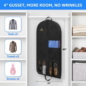 SRFRZ 43" Heavy Duty Garment Bags Suit Bags for Travel Hanging Clothes, 4" Gussetes with Pockets and 2 Handles, Protector for Coat Dress Jacket Shirts