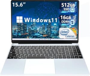 kuu laptop computer, 16 gb ram 512gb ssd gaming laptop, intel celeron n5095, 15.6 inch laptop, windows 11 pro, 2.4g+5g wifi, webcam and backlit keyboard, fingerprint unlock
