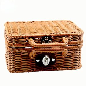 amaois the new rattan box has built-in iron frame, lacquered storage box, woven storage basket, photography props gift box new rattan box 30cm+lining brown