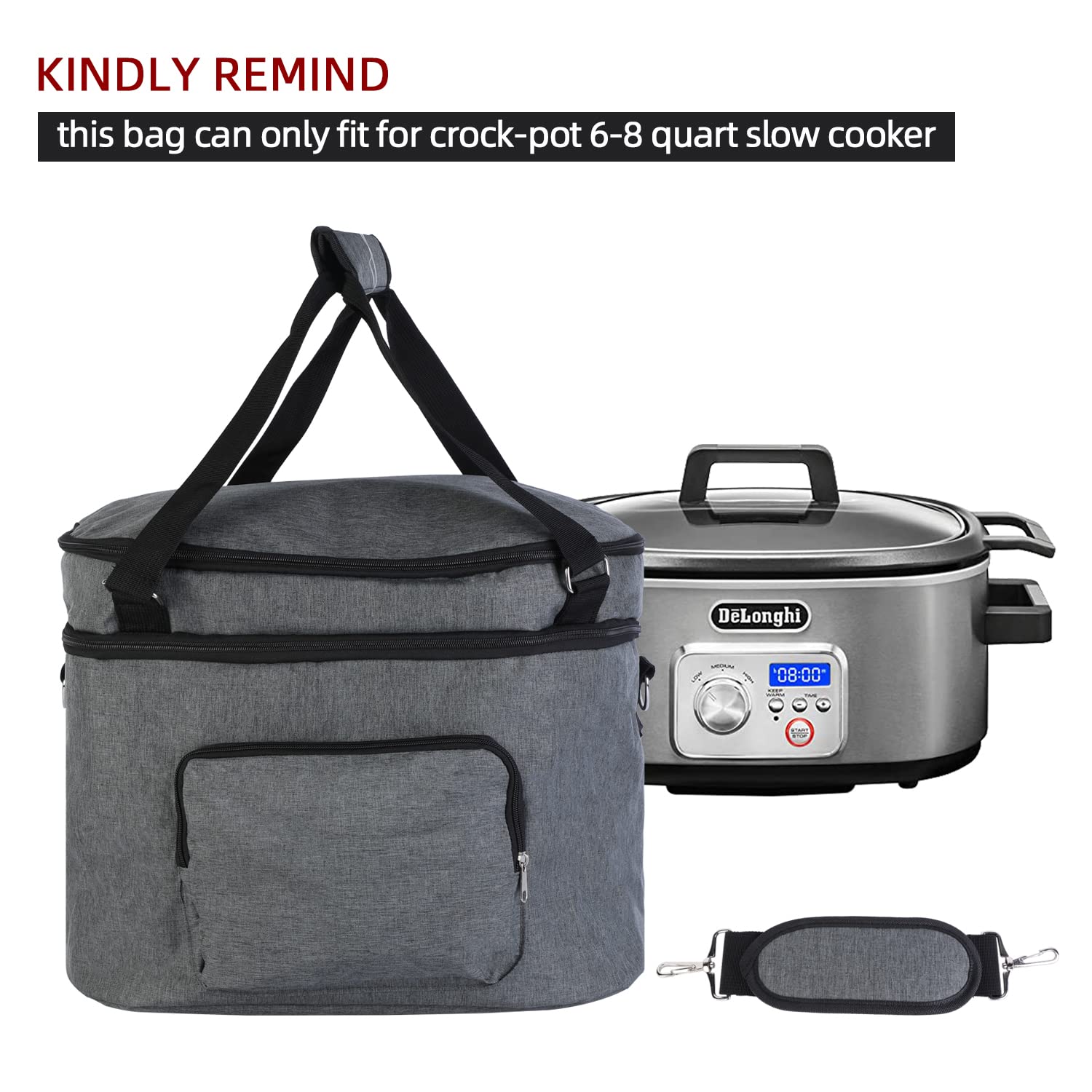 Double Layers Slow Cooker Bag，Carry Case with Top Zip Compartment and Accessory Pocket , Insulated Slow Cooker Carrier Fits for Most 68 Quart Oval Slow Cooker, Fabric waterproof ,Easy to clean.(Bag