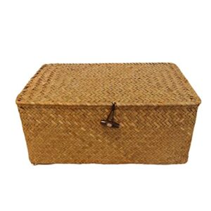 amaois seaweed woven handmade gift box, home display decoration, storage basket, underwear, restaurant tabletop counter storage box s:23x13x8cm yellow