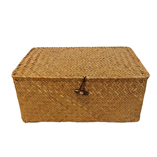 AMAOIS Seaweed Woven Handmade Gift Box, Home Display Decoration, Storage Basket, Underwear, Restaurant Tabletop Counter Storage Box S:23x13x8CM Yellow