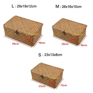 AMAOIS Seaweed Woven Handmade Gift Box, Home Display Decoration, Storage Basket, Underwear, Restaurant Tabletop Counter Storage Box S:23x13x8CM Yellow