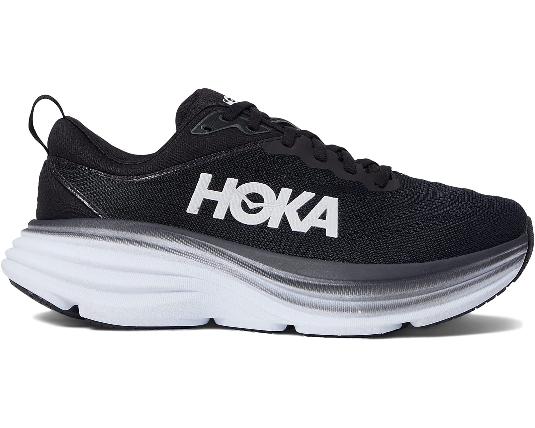 HOKA ONE ONE | Women's, Bondi 8 Road Running Sneakers (Black & White - 7)