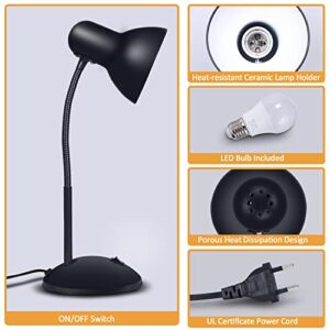 YEXIMEE LED Desk Lamp, Adjustable Black Goose Neck Table Lamp, Eye-Caring Study Desk Lamps for Bedroom, Study Room and Office (LED Bulb Included)