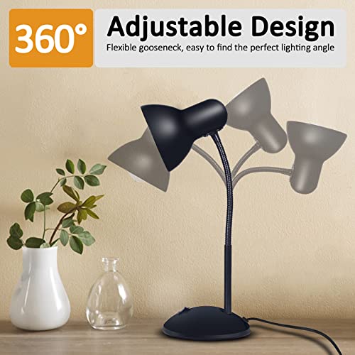 YEXIMEE LED Desk Lamp, Adjustable Black Goose Neck Table Lamp, Eye-Caring Study Desk Lamps for Bedroom, Study Room and Office (LED Bulb Included)