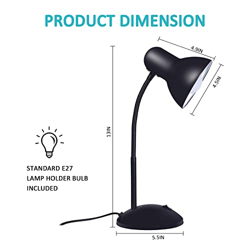 YEXIMEE LED Desk Lamp, Adjustable Black Goose Neck Table Lamp, Eye-Caring Study Desk Lamps for Bedroom, Study Room and Office (LED Bulb Included)