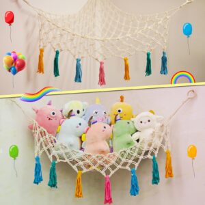 stuffed animal net or hammock, macrame boho plush toy net hammock for stuffed animals pet net, stuffed animals corner hanging stuffed animal storage holder net for kids room nursery playroom