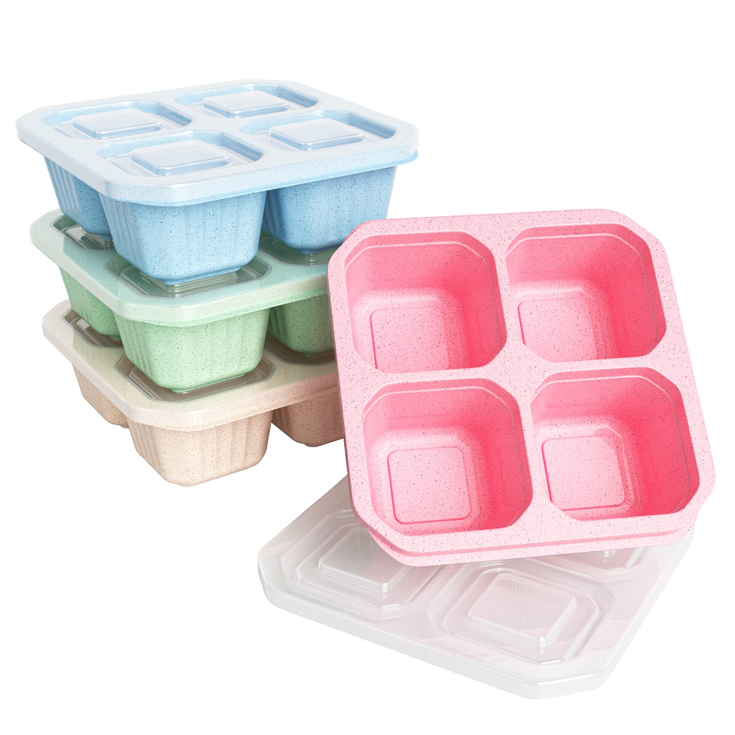 HNXAZG 4 Pack Snack Containers, 4 Compartment Bento Snack Box, Reusable Lunch Containers, Divided Food Storage Containers for Work Trips