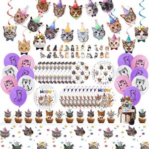 137pcs cat birthday party supplies serves 20 guests kitten birthday party decorations cat party plates banner napkins balloons tablecloth cake toppers for cat themed birthday party supplies