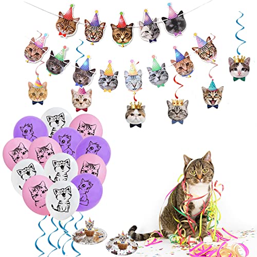 137PCS Cat Birthday Party Supplies Serves 20 Guests Kitten Birthday Party Decorations Cat Party Plates Banner Napkins Balloons Tablecloth Cake Toppers for Cat Themed Birthday Party Supplies