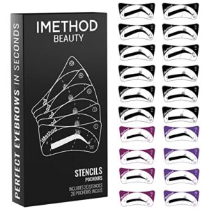 iMethod Eyebrow Stencils Eyebrows Shape Reusable - 20 Eyebrow Stencil Kit, Eyebrow Stencil for Beginners, Eye Brow Stencil Kits for Eyebrow Stamp, Eyebrow Shaping Kit for Women Makeup, Easy to Use & Flexible