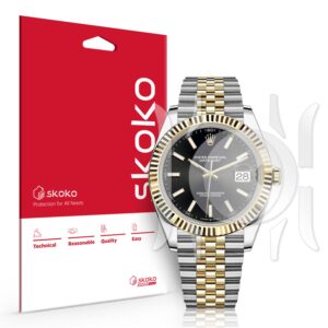 skoko 2 pack full body protective film compatible with rolex oyster perpetual perpetual datejust 41mm, glossy clear skin, full coverage, anti scartch, easy installation