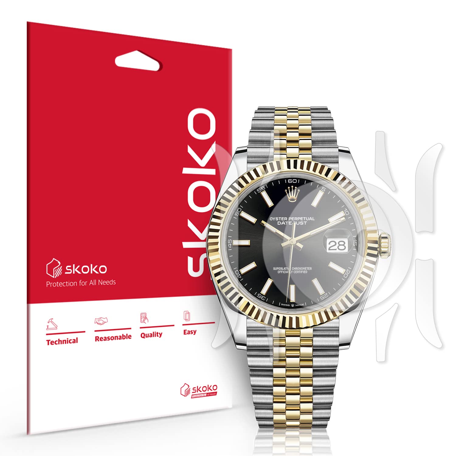 skoko 2 Pack Full Body Protective Film Compatible with Rolex Oyster Perpetual Perpetual Datejust 41mm, Glossy Clear Skin, Full Coverage, Anti Scartch, Easy installation