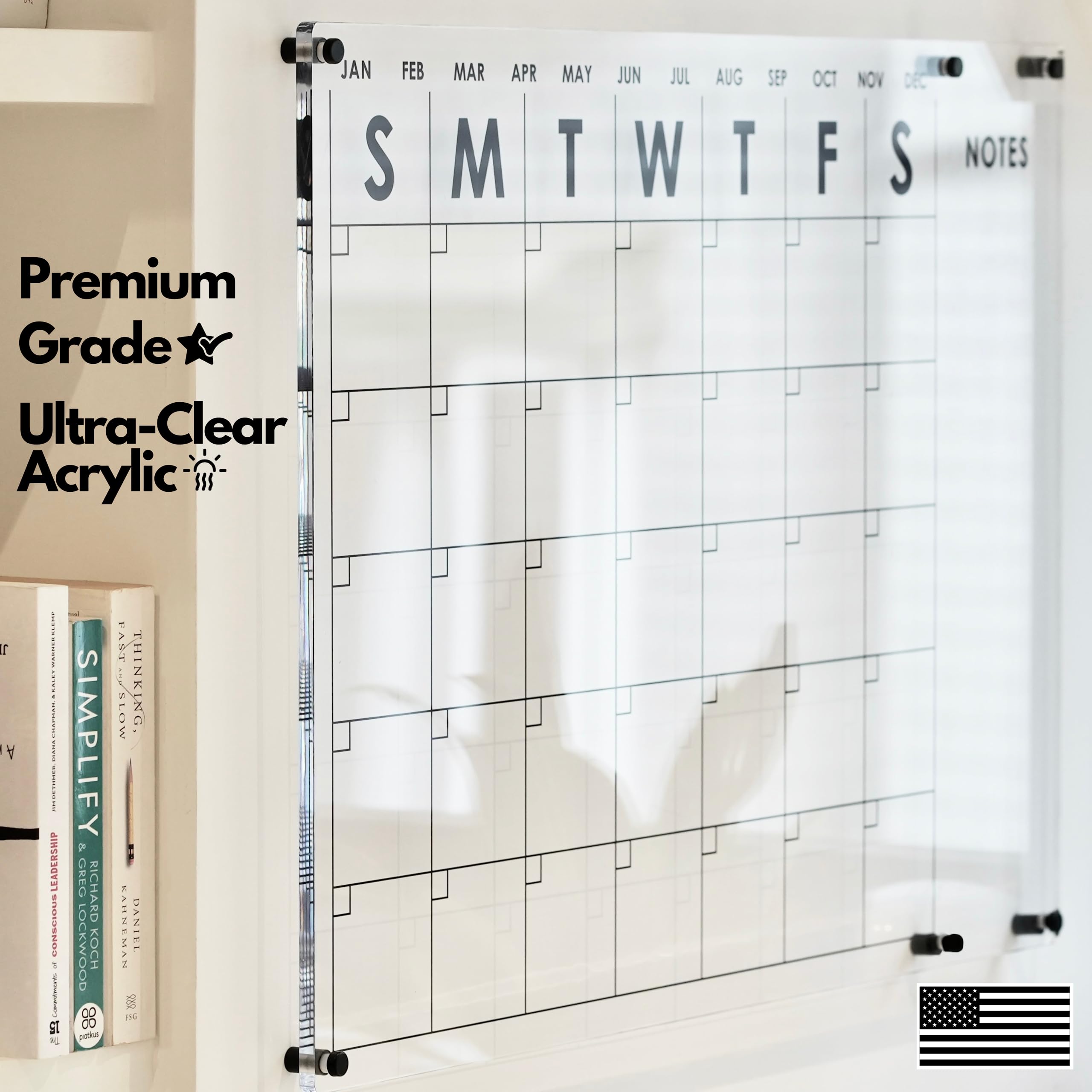 Oversize Premium Acrylic Calendar for Wall | Ultra-Thick Clear Dry & Erase Board | Home Office Monthly Glass Family Planner Guard Mate Plexiglass Whiteboard Large | 18"x14" | GUARDMATE