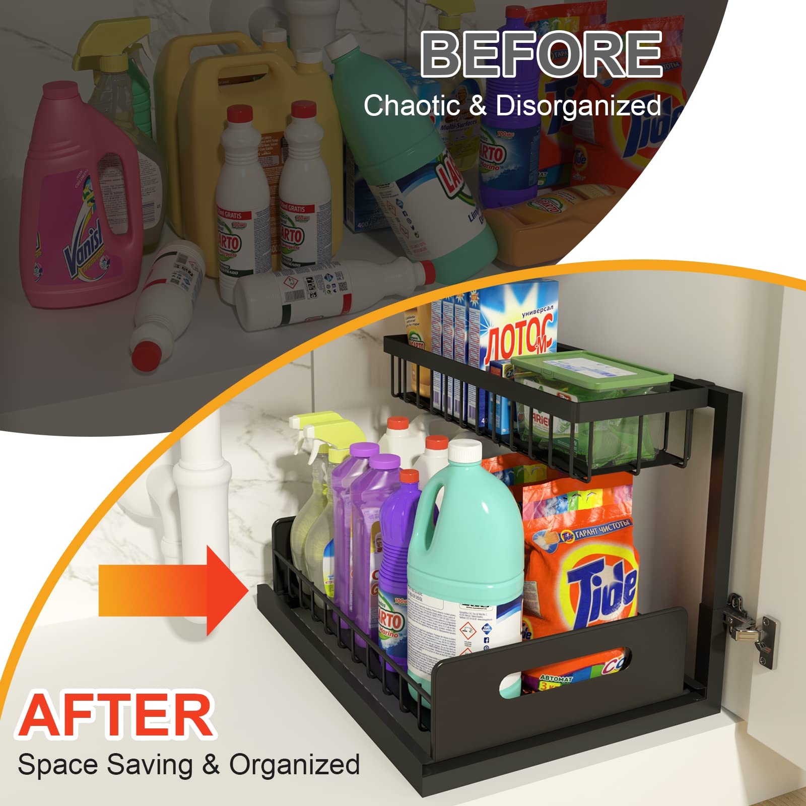 FOLLOWIN Multi-Purpose Slide Out Organizers and Storage,2 Tier Under Sink Organizer for Kitchen Bathroom,Under Sink Sliding Cabinet Basket Organizer,Spice Can Makeup Organizer for Countertop