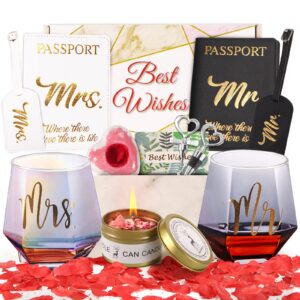 koilluxu wine glasses gifts for mr and mrs, wedding gifts bridal shower gifts, engagement gifts box basket for couples-wedding, honeymoon essentials present for husband and wife newlywed marriage