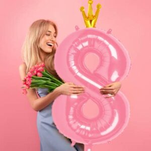 40 Inch Pink Number Balloon 0-9(Zero-Nine) with Crown, Big Size Happy Birthday Balloon, Foil Helium Big Number Balloon for Birthday Party,Wedding, Anniversary (PINK 2)