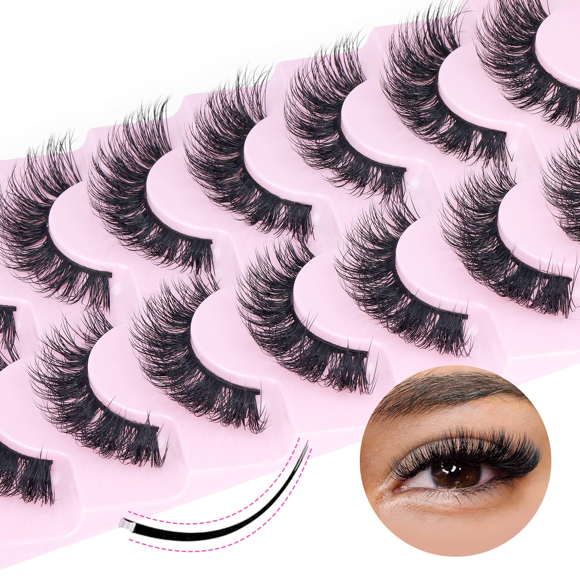 Mink Lashes Natural Look False Eyelashes Fluffy Flat Lashes Wispy 3D Mink Lashes 8 Pairs Strip Lashes Pack