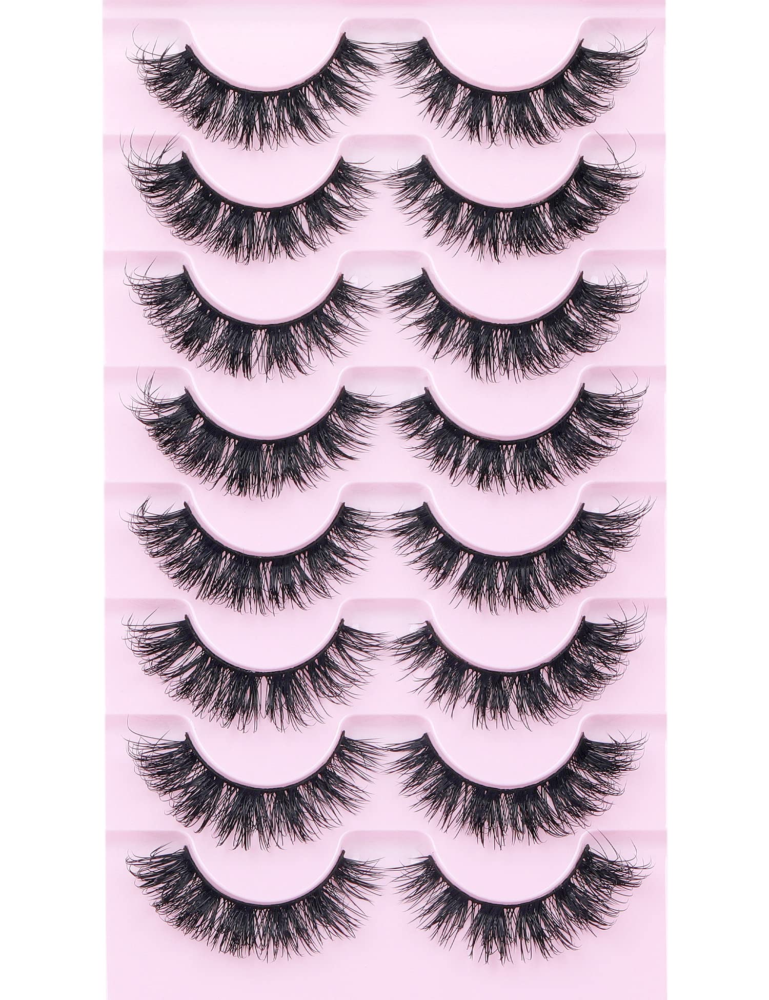 Mink Lashes Natural Look False Eyelashes Fluffy Flat Lashes Wispy 3D Mink Lashes 8 Pairs Strip Lashes Pack