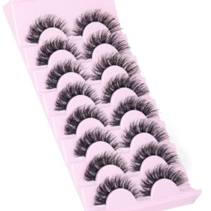 Mink Lashes Natural Look False Eyelashes Fluffy Flat Lashes Wispy 3D Mink Lashes 8 Pairs Strip Lashes Pack