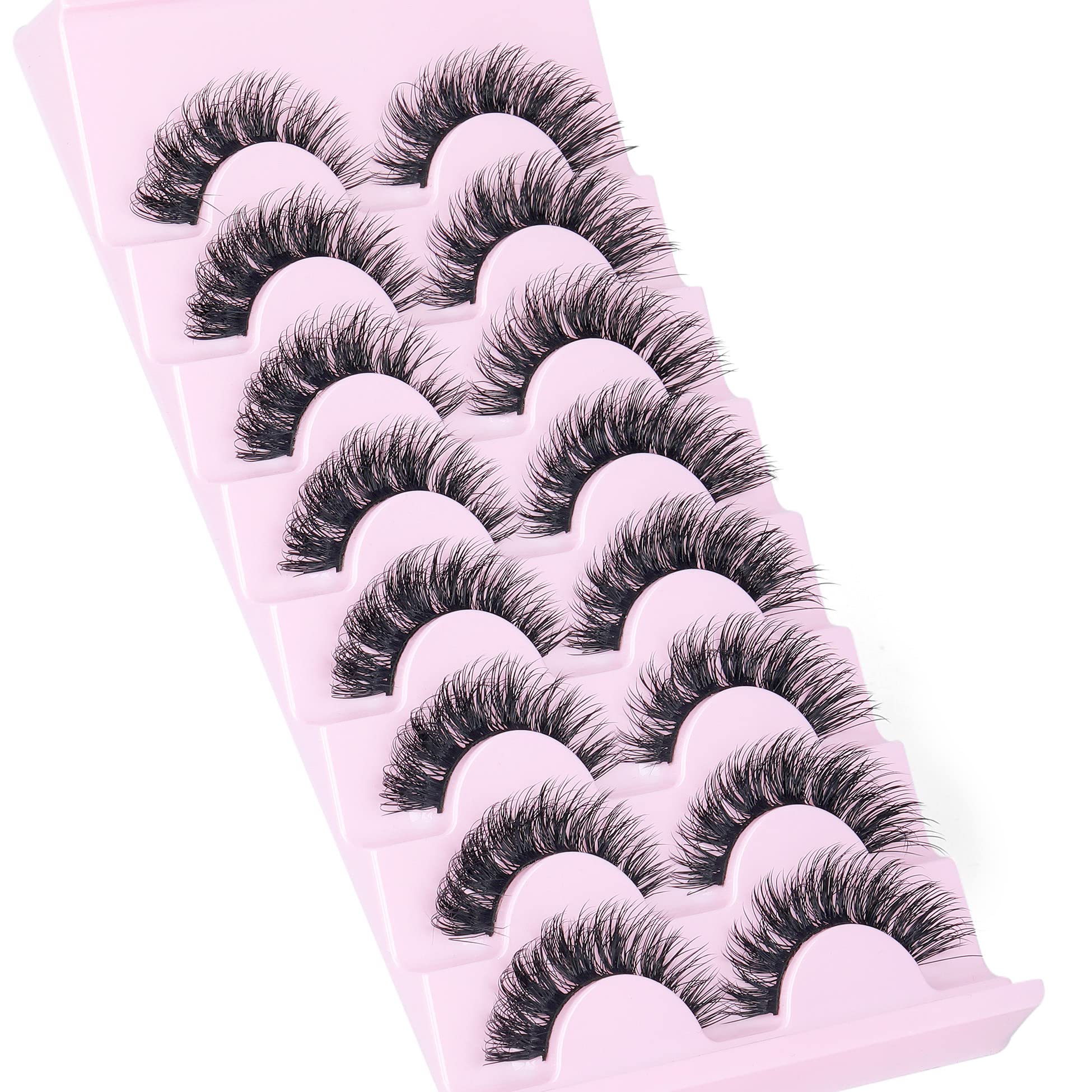 Mink Lashes Natural Look False Eyelashes Fluffy Flat Lashes Wispy 3D Mink Lashes 8 Pairs Strip Lashes Pack