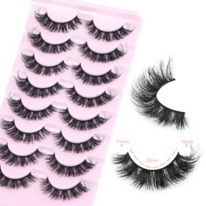 Mink Lashes Natural Look False Eyelashes Fluffy Flat Lashes Wispy 3D Mink Lashes 8 Pairs Strip Lashes Pack