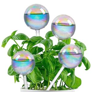 jiuhexuj plant watering globes - 4 pack iridescent rainbow gradient color clear glass plant watering devices - self watering planter insert for indoor and outdoor plants - measures 9" l x 2.9" d