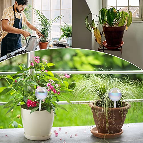 jiuhexuj Plant Watering Globes - 4 Pack Iridescent Rainbow Gradient Color Clear Glass Plant Watering Devices - Self Watering Planter Insert for Indoor and Outdoor Plants - Measures 9" L x 2.9" D
