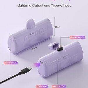 Kuulaa Portable Phone Charger Portable Charger iPhone 4500mAh Mini Power Bank for iPhone Cute Battery Pack Backup Charger Travel Compatible with iPhone 14/13/12/11/XS/XR/Airpods (Purple)