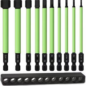 TLEEP 3.94" Long 10Pcs 1/4" Hex Head Allen Wrench Drill Bits, Metric 1.5MM to 12MM Hex Key Drill Bit Set, Magnetic Tips Screwdriver Socket Bit Set for Ikea Type Furniture (S2 Steel), New Version